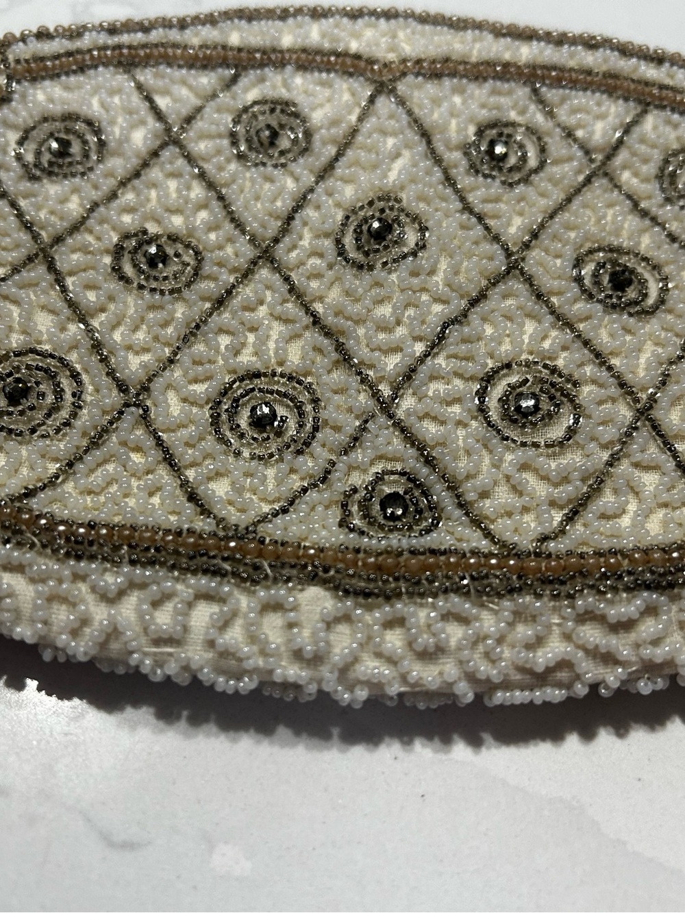 Beaded Cream and Gold Embellished Women's Clutch by